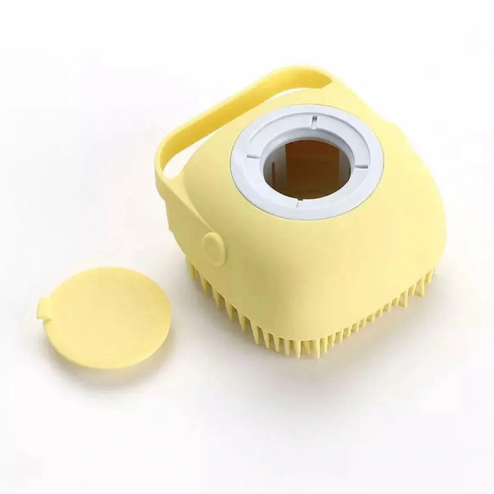 Pet Bath Brushes Massage Shampoo Dispenser Available in Pink, Yellow and Green